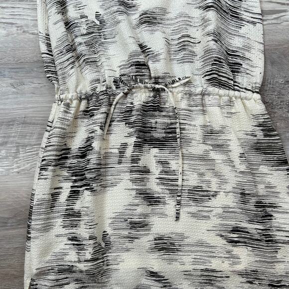 Vince Silk Sleeveless Midi Dress Black White Abstract Print Drawstring Waist XS - Picture 3 of 7